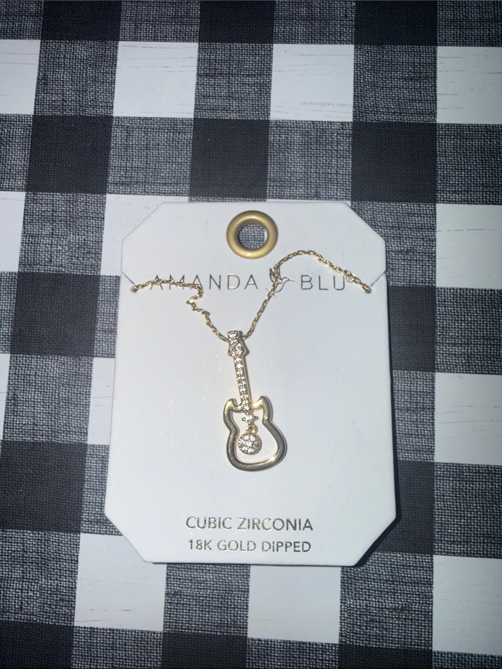Gold Guitar Pendant Necklace with Cubic Zirconia